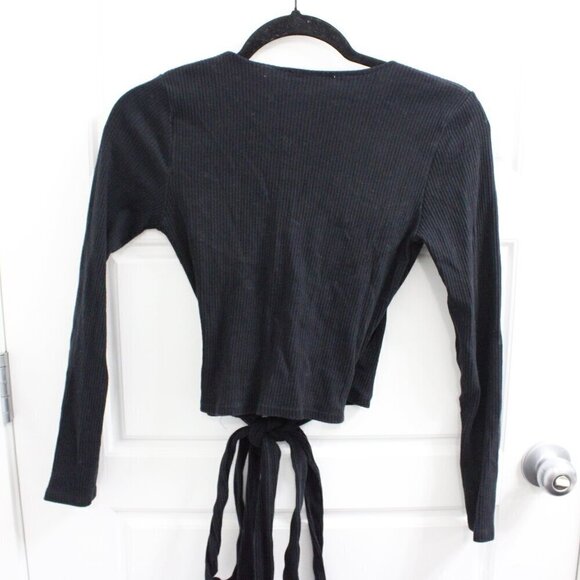 Zara Cropped Surplice Wrap Top Long Sleeve Black Size Medium - Picture 3 of 4